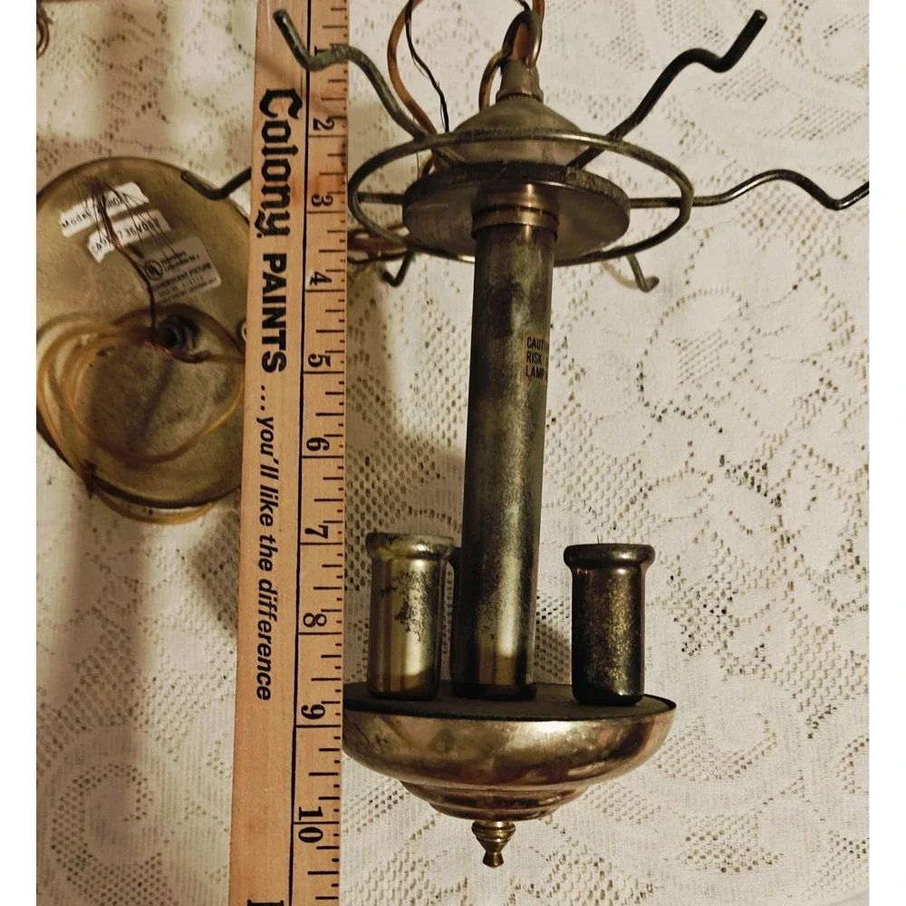 Pair Of Two Vintage Brass Pendant Lights Chandelier Look